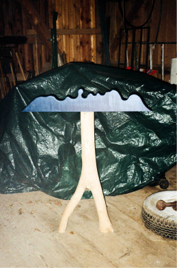 blue shelf on a stand